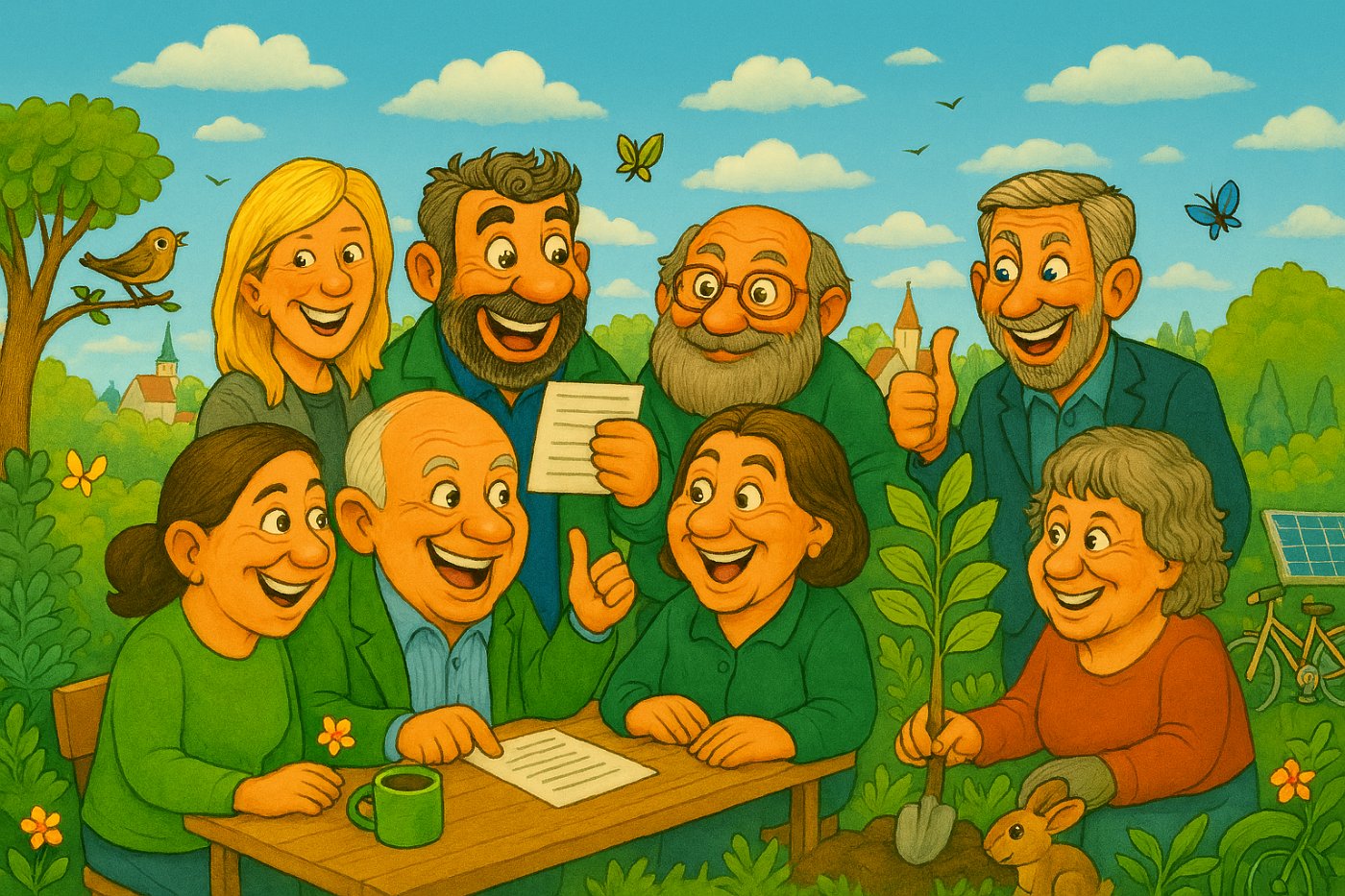 Illustration: Menschen aus Helsa engagieren sich gemeinsam